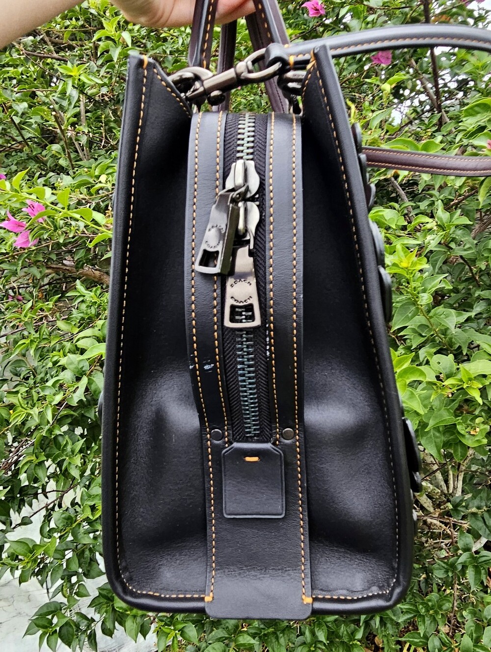 Coach Rogue 30 Tea Rose C8520 Black Multi Colorblock Leather Satchel - Picture 3 of 15